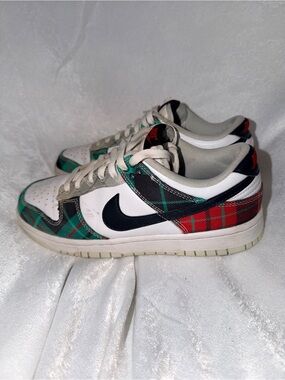 Nike Dunk Low White Black with Green & Red Plaid
